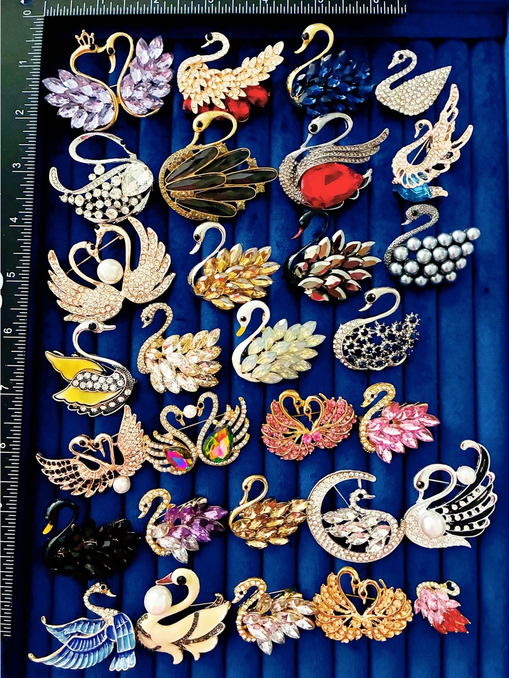 30pc Swan Brooch Pin Lot Rhinestone Crystal Enamel Pearl Water Bird